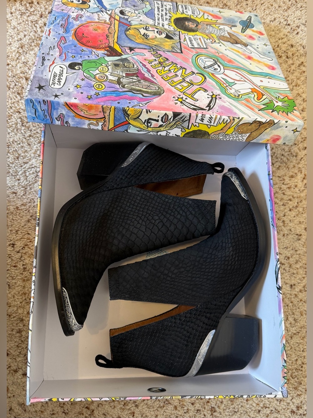 NWB Jeffrey Campbell Cromwell Snake Print Embossed Leather, Black/Silver, Size 8 - Picture 11 of 11